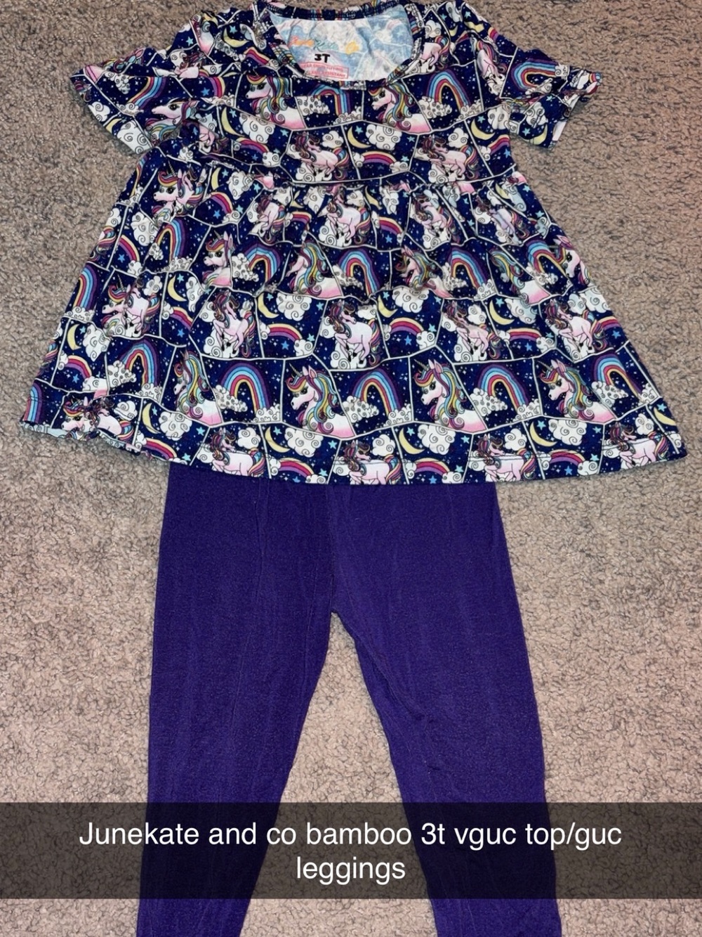 Girls' Purple Unicorn Peplum w/ Leggings - 3T